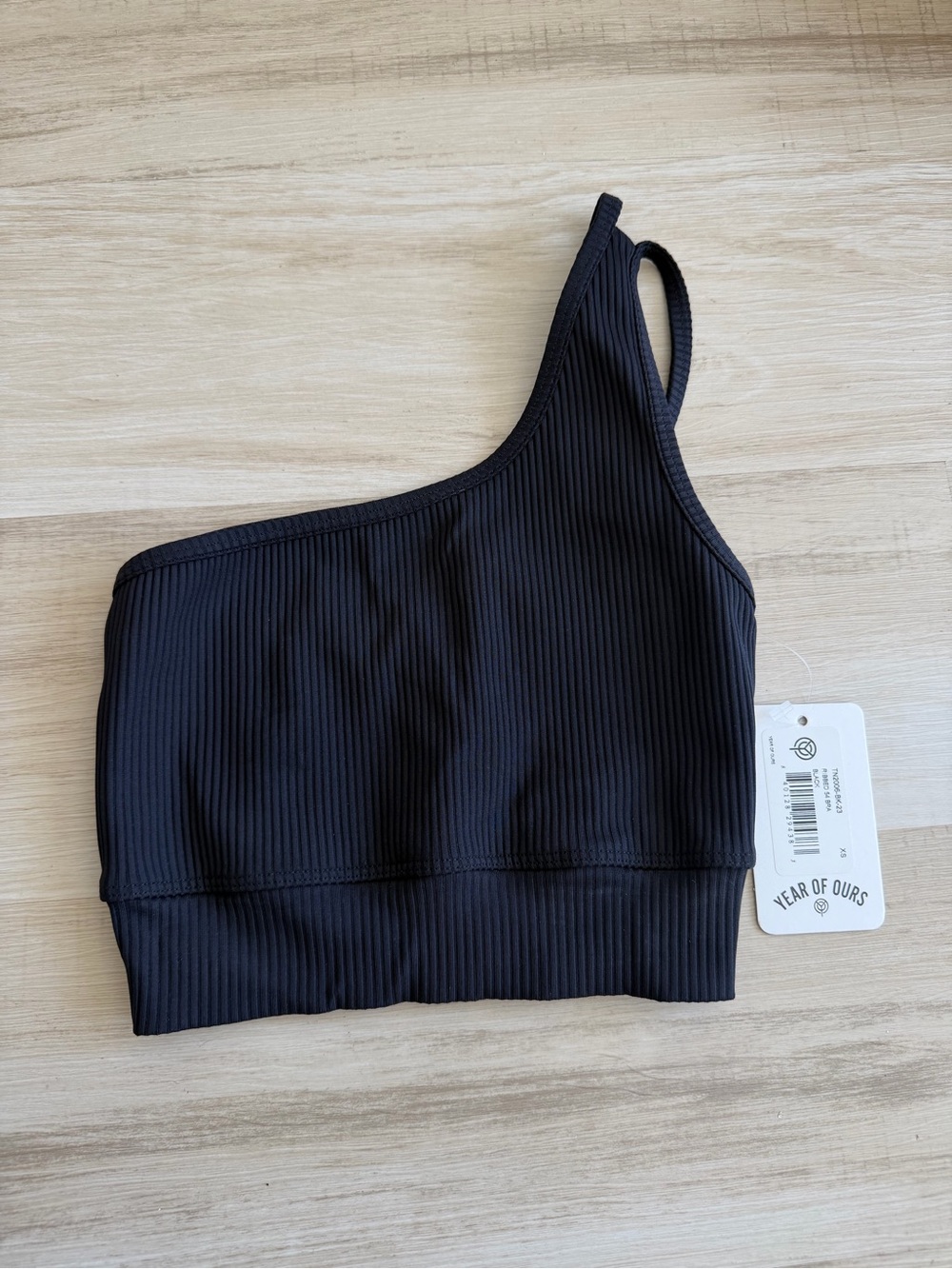 Year of Ours Black Ribbed One-Shoulder Crop Top